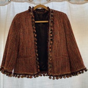 Zara Made in Spain Cropped Twill Jacket with Pom Pom details